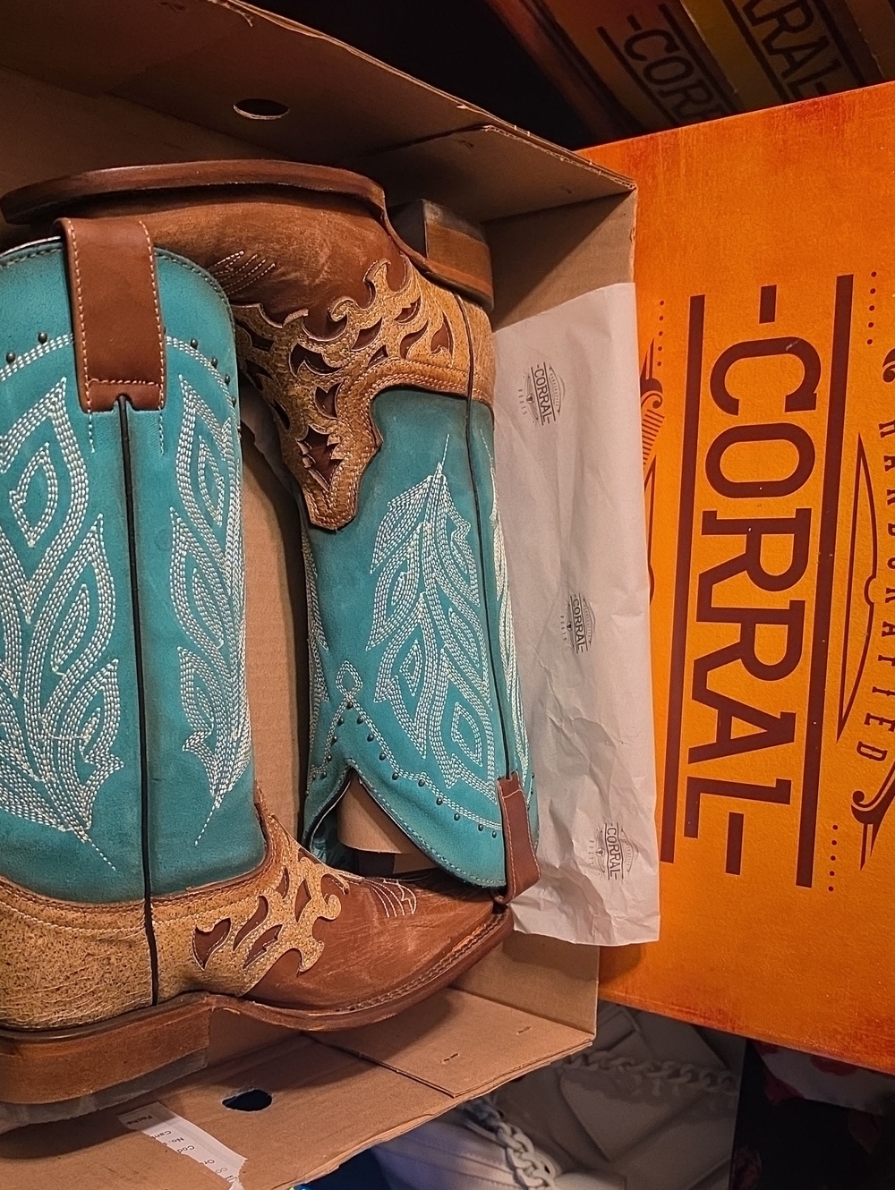 Corral Turquoise & Brown Western Embroidered Boots